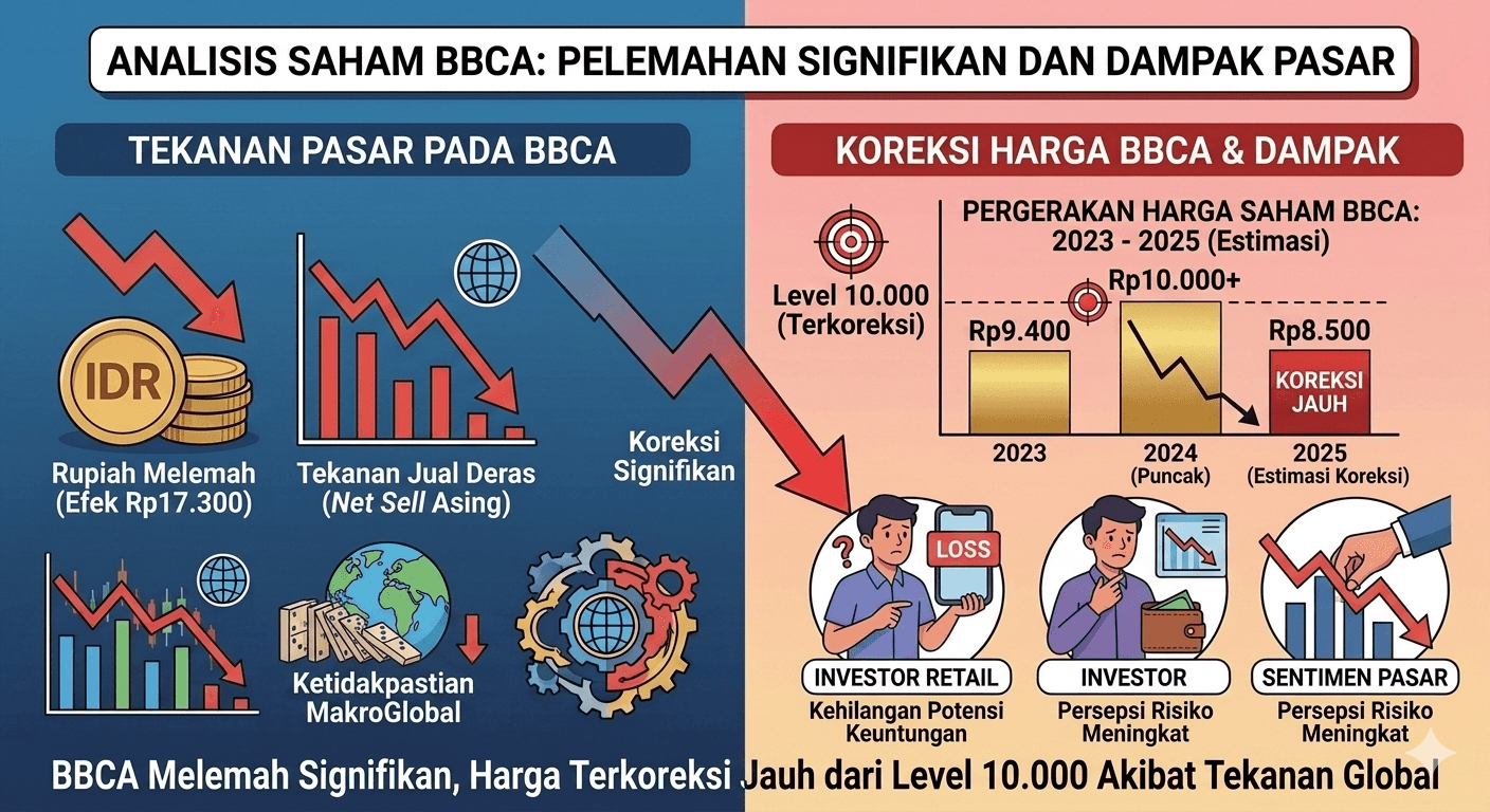 BBCA Melemah Signifikan, Harga Terkoreksi Jauh dari Level 10.000
